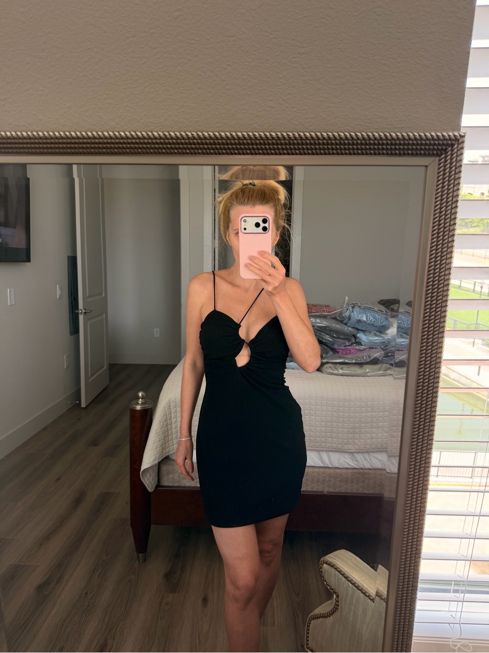 Zara Black Mini Slip Dress with Front Cutout